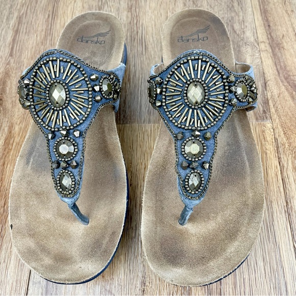 Dansko Jeweled Suede Pamela Wedge Sandals - Picture 2 of 7